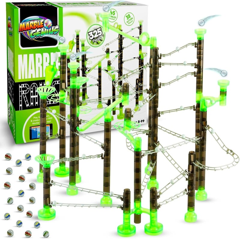 Marble Genius Marble Rails Super Set, 325 Piece Marble Run for Kids 8+ (45 Marbles, 15 Rail Pieces, 10 Base Pieces & More), STEM, Full-Color Instructions, Great for Kids & Teens - Image 1